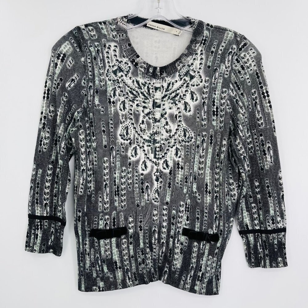 Karen Millen knit crop snap front cardigan velvet trim‎ size 4